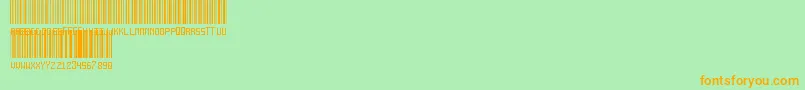 フォントAnotherBarcodeFont – オレンジの文字が緑の背景にあります。