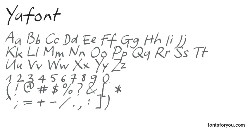 Schriftart Yafont – Alphabet, Zahlen, spezielle Symbole