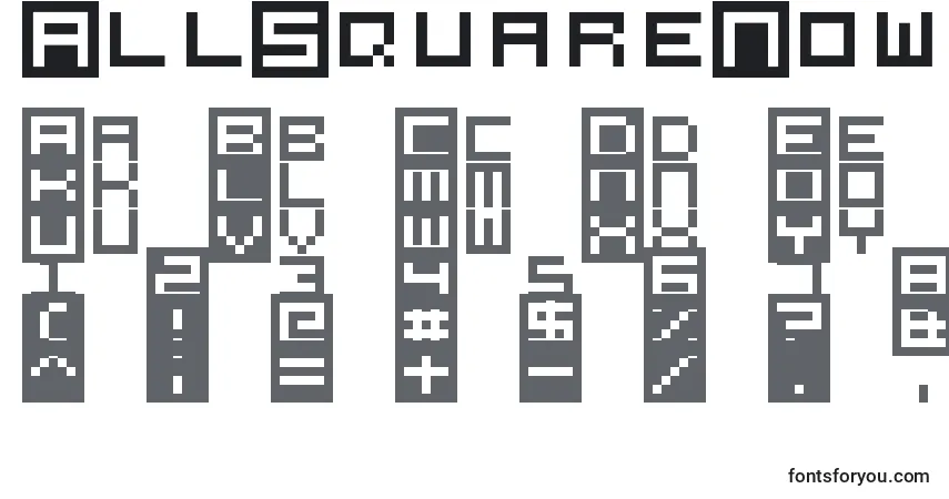 A fonte AllSquareNow – alfabeto, números, caracteres especiais