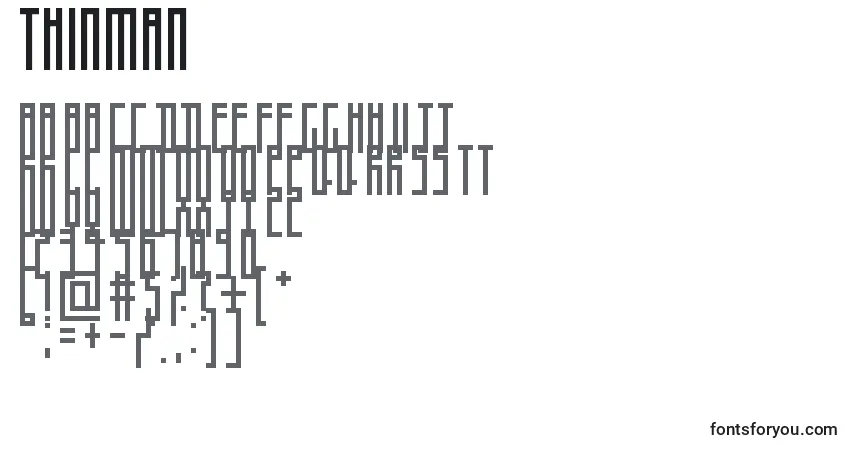 Czcionka Thinman – alfabet, cyfry, specjalne znaki