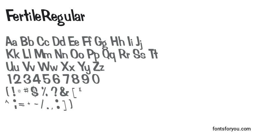 Czcionka FertileRegular – alfabet, cyfry, specjalne znaki