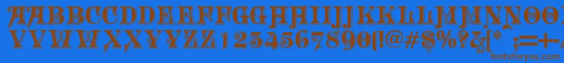 フォントMorgtn – 茶色の文字が青い背景にあります。