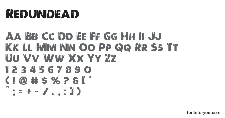 A fonte Redundead – alfabeto, números, caracteres especiais