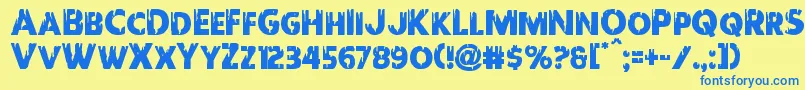 フォントRedundead – 青い文字が黄色の背景にあります。