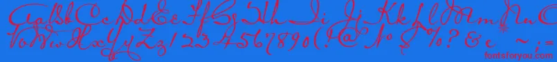 MitresquU Font – Red Fonts on Blue Background