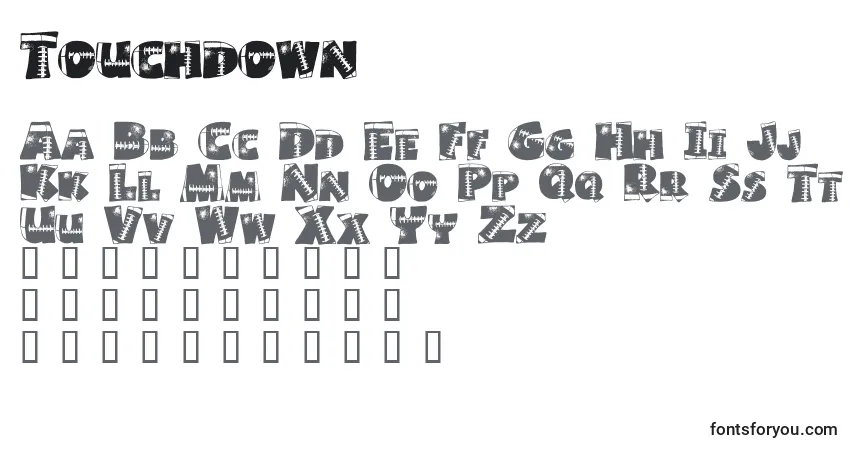 Schriftart Touchdown – Alphabet, Zahlen, spezielle Symbole