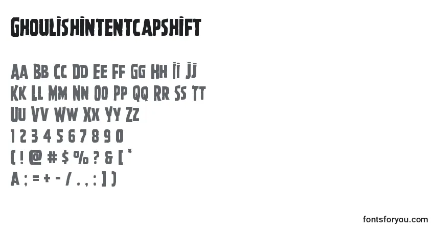 Schriftart Ghoulishintentcapshift – Alphabet, Zahlen, spezielle Symbole