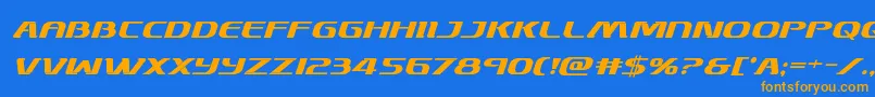 フォントSkymarshalboldital – オレンジ色の文字が青い背景にあります。