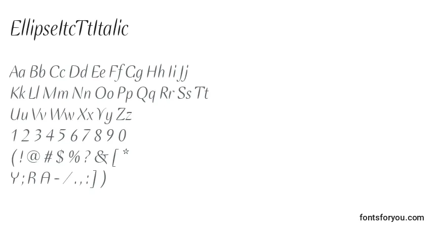 Шрифт EllipseItcTtItalic – алфавит, цифры, специальные символы