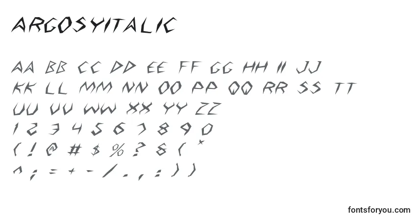 Schriftart ArgosyItalic – Alphabet, Zahlen, spezielle Symbole