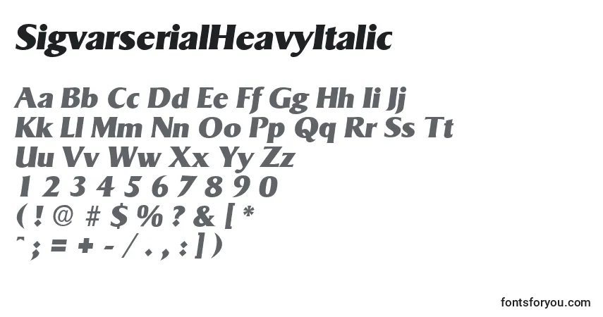 Шрифт SigvarserialHeavyItalic – алфавит, цифры, специальные символы