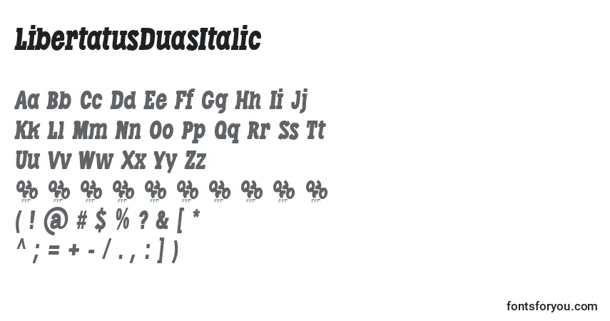 A fonte LibertatusDuasItalic – alfabeto, números, caracteres especiais