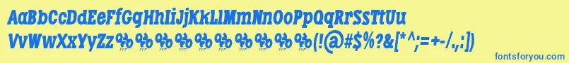 フォントLibertatusDuasItalic – 青い文字が黄色の背景にあります。