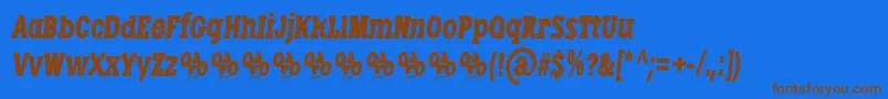 フォントLibertatusDuasItalic – 茶色の文字が青い背景にあります。