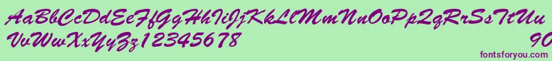 BrushscriptNormalItalic-Schriftart – Violette Schriften auf grünem Hintergrund