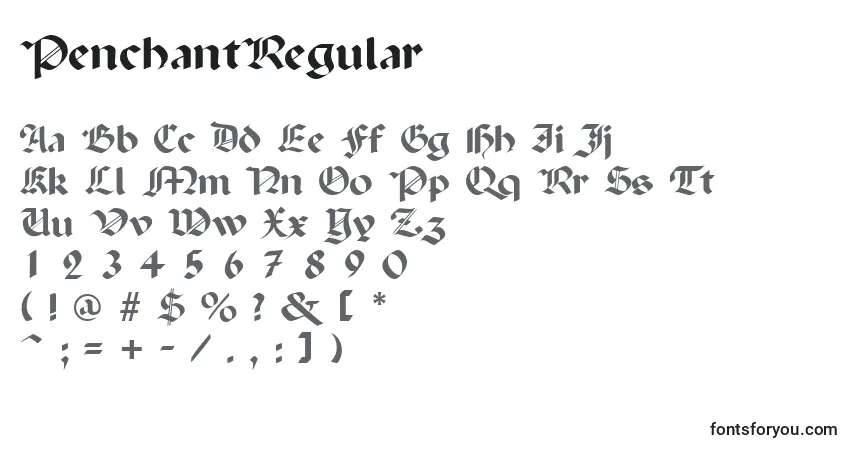 Czcionka PenchantRegular – alfabet, cyfry, specjalne znaki