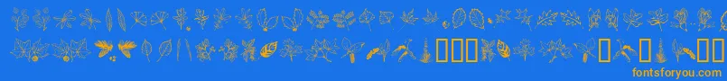 Arborisfolium-Schriftart – Orangefarbene Schriften auf blauem Hintergrund
