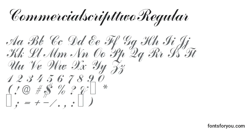 Schriftart CommercialscripttwoRegular – Alphabet, Zahlen, spezielle Symbole