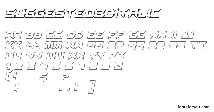 Schriftart Suggested3DItalic – Alphabet, Zahlen, spezielle Symbole