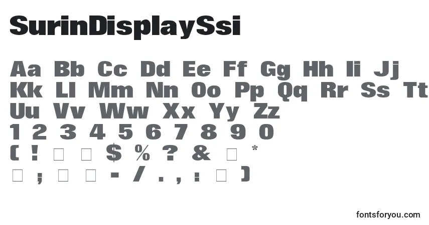 A fonte SurinDisplaySsi – alfabeto, números, caracteres especiais