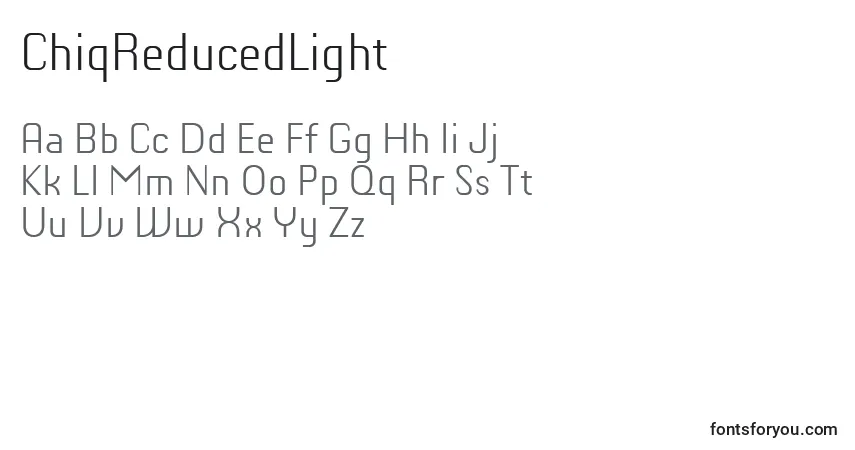 Schriftart ChiqReducedLight (71693) – Alphabet, Zahlen, spezielle Symbole