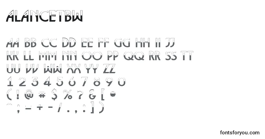 Czcionka ALancetbw – alfabet, cyfry, specjalne znaki