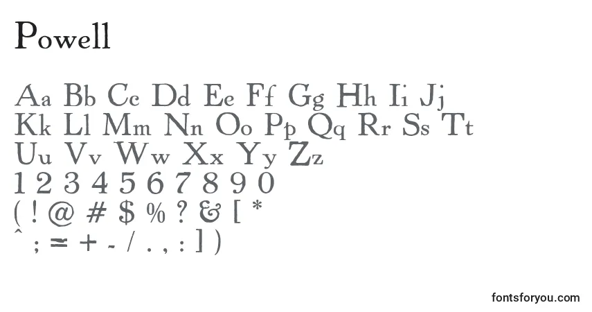 A fonte Powell – alfabeto, números, caracteres especiais