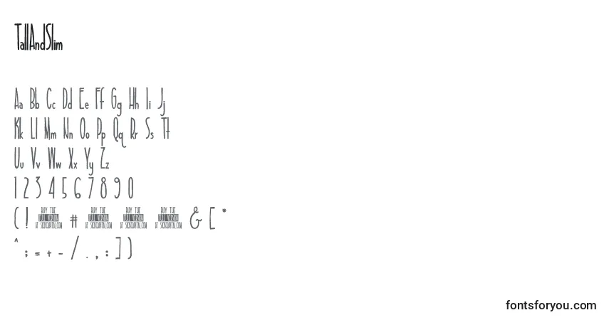 Schriftart TallAndSlim (71708) – Alphabet, Zahlen, spezielle Symbole