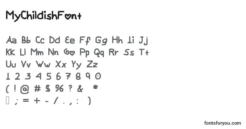 A fonte MyChildishFont – alfabeto, números, caracteres especiais