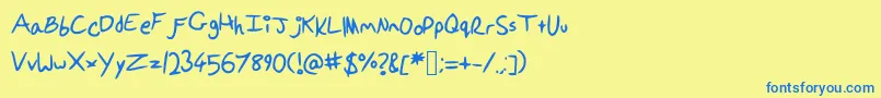 フォントPonellasfont – 青い文字が黄色の背景にあります。