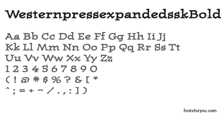 A fonte WesternpressexpandedsskBold – alfabeto, números, caracteres especiais
