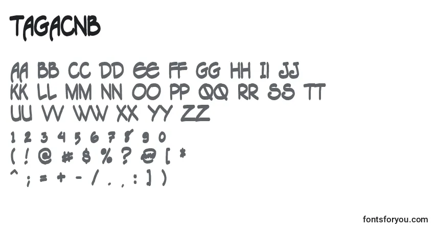 A fonte Tagacnb – alfabeto, números, caracteres especiais