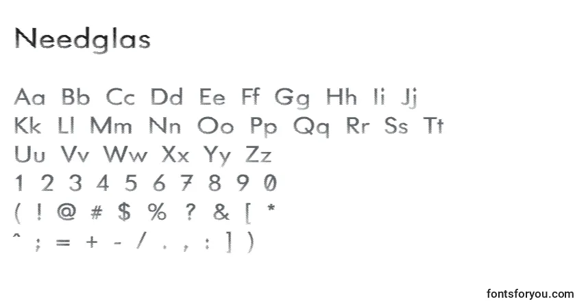 Czcionka Needglas – alfabet, cyfry, specjalne znaki