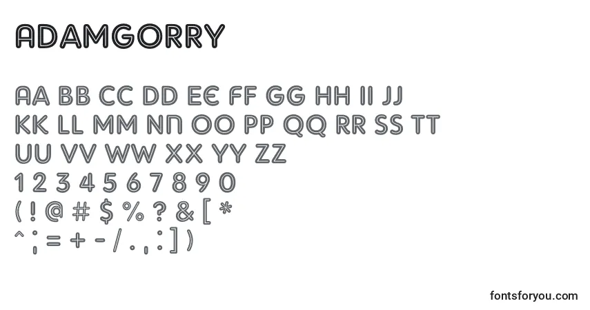 Czcionka Adamgorry – alfabet, cyfry, specjalne znaki