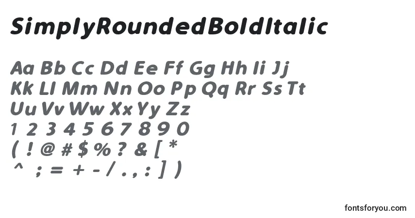 Шрифт SimplyRoundedBoldItalic – алфавит, цифры, специальные символы