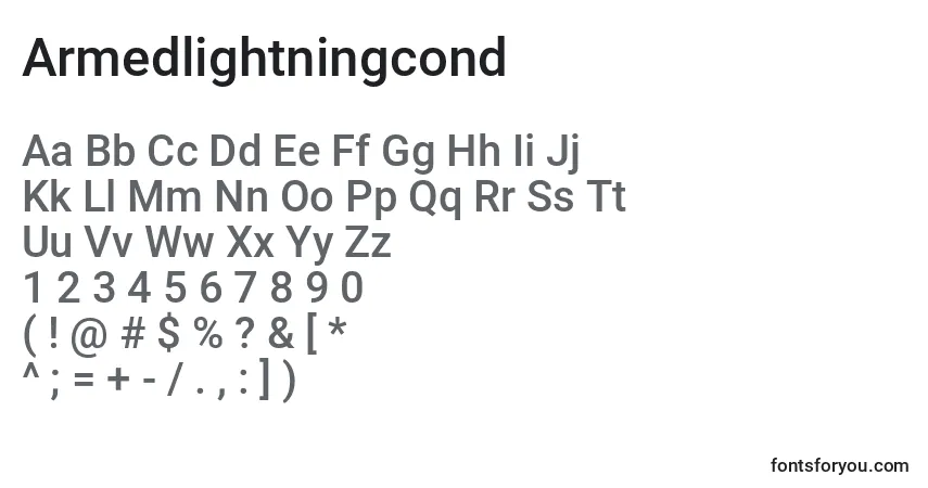 Czcionka Armedlightningcond – alfabet, cyfry, specjalne znaki