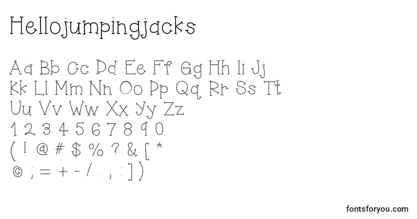 Schriftart Hellojumpingjacks – Alphabet, Zahlen, spezielle Symbole
