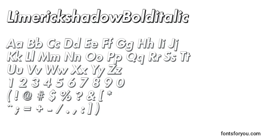 Schriftart LimerickshadowBolditalic – Alphabet, Zahlen, spezielle Symbole