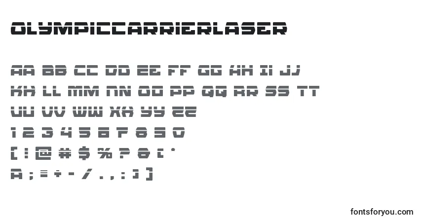 Czcionka Olympiccarrierlaser – alfabet, cyfry, specjalne znaki