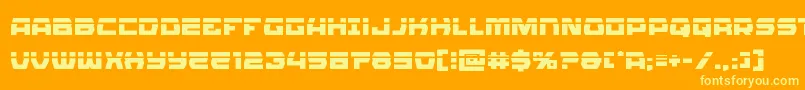 Olympiccarrierlaser-Schriftart – Gelbe Schriften auf orangefarbenem Hintergrund