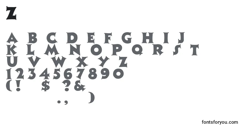 Schriftart Zaleskicaps – Alphabet, Zahlen, spezielle Symbole