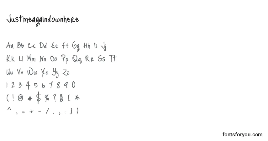 Czcionka Justmeagaindownhere – alfabet, cyfry, specjalne znaki