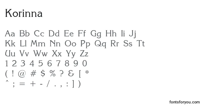 Шрифт Korinna – алфавит, цифры, специальные символы