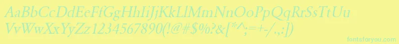 Fonte UrwgaramondtnarOblique – fontes verdes em um fundo amarelo