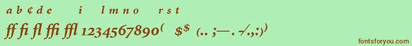 Fonte MinionExpertBoldItalic – fontes marrons em um fundo verde