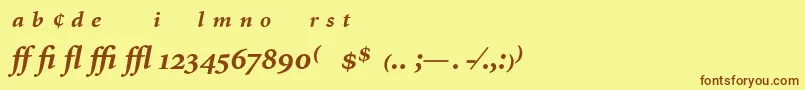 MinionExpertBoldItalic-fontti – ruskeat fontit keltaisella taustalla