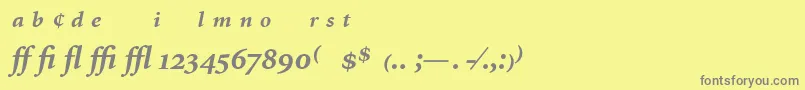 MinionExpertBoldItalic-fontti – harmaat kirjasimet keltaisella taustalla