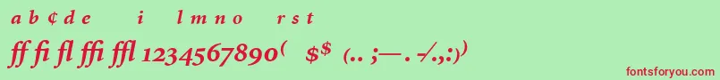 フォントMinionExpertBoldItalic – 赤い文字の緑の背景