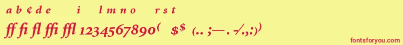 フォントMinionExpertBoldItalic – 赤い文字の黄色い背景