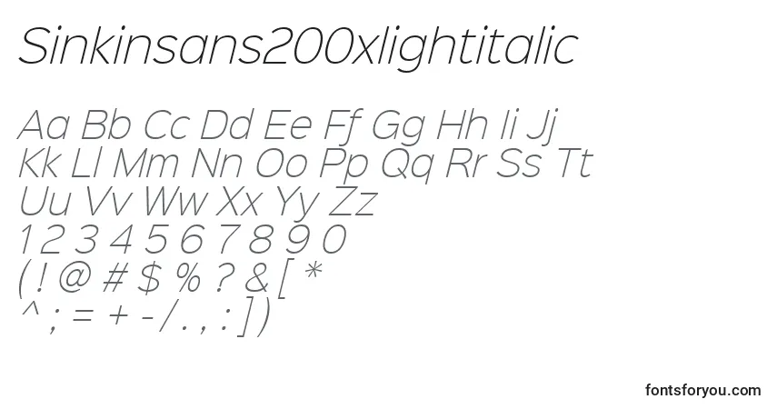 Sinkinsans200xlightitalic (71761) Font – alphabet, numbers, special characters